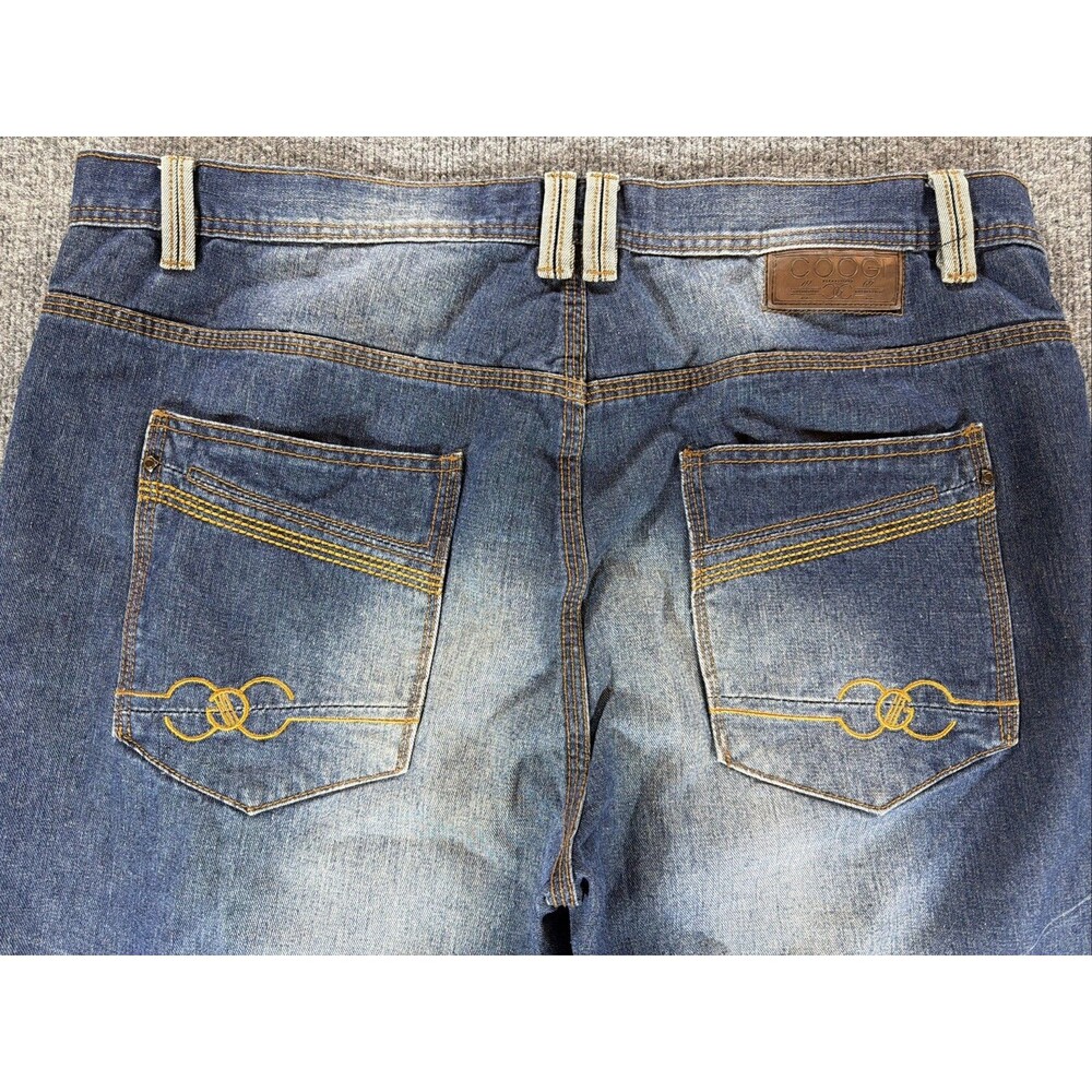 Coogi Straight Dark Wash Denim Jeans Striped Embroidered Logo 40x34